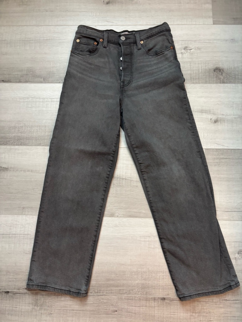 Levi’s Ribcage Straight Ankle Jeans Womens 27 Black High Rise Button Fly